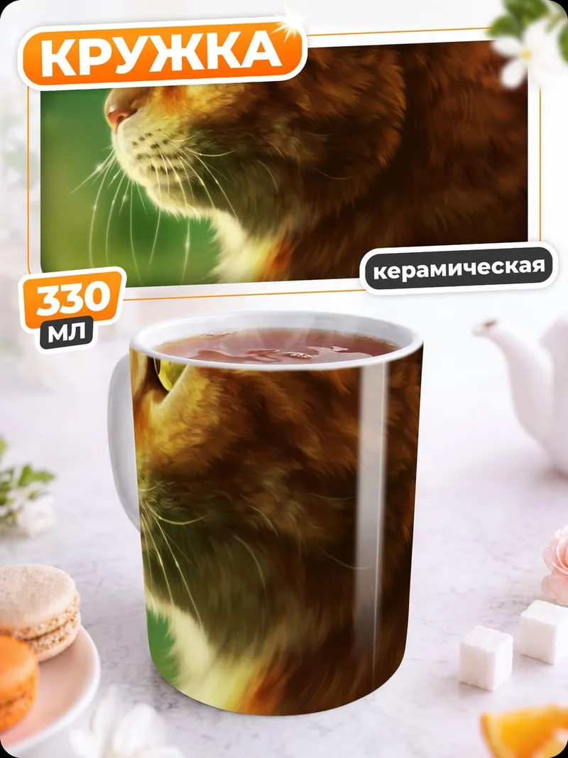 Кружка керамическая Рыжий кот профиль