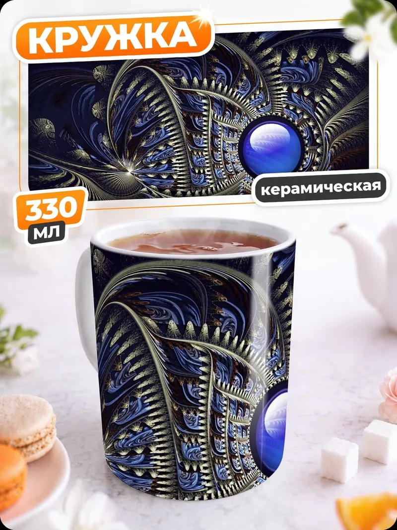 Кружка керамическая Синий фрактал