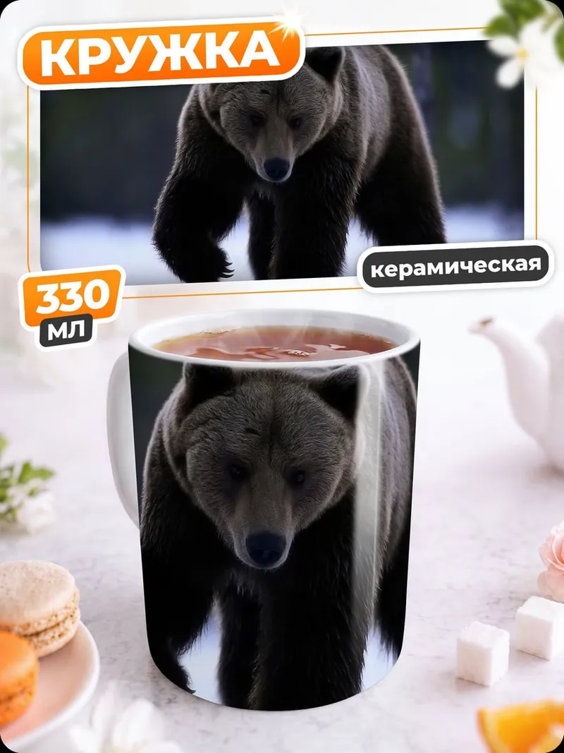 Кружка керамическая Медведь идет по снегу