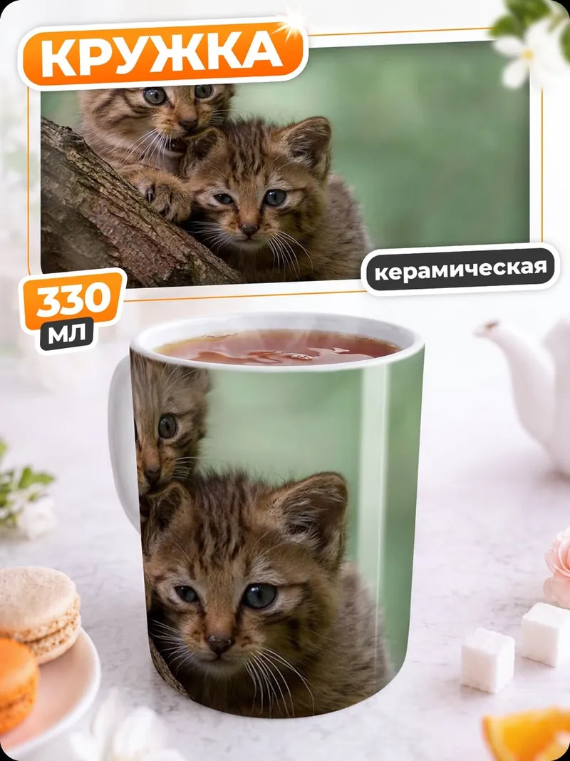 Кружка керамическая Два диких котенка