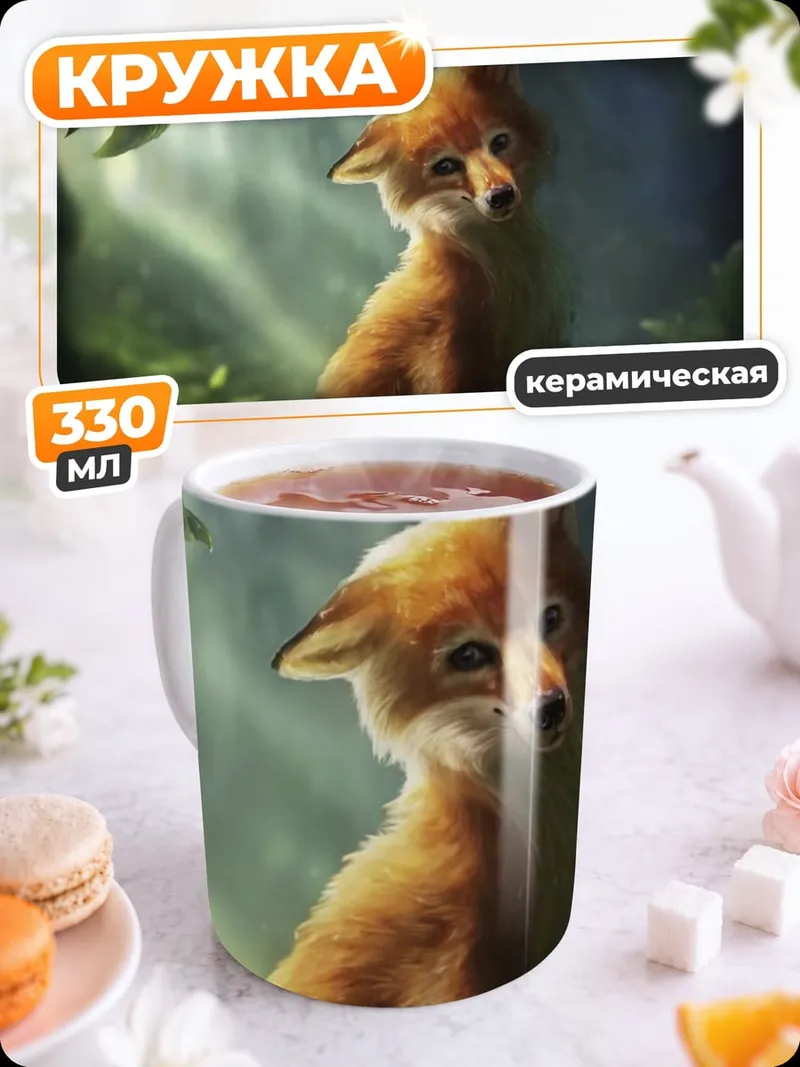 Кружка керамическая Лисенок в лесу