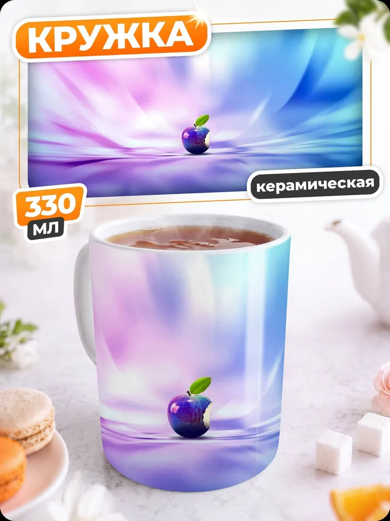 Кружка керамическая яблоко в радужных лучах