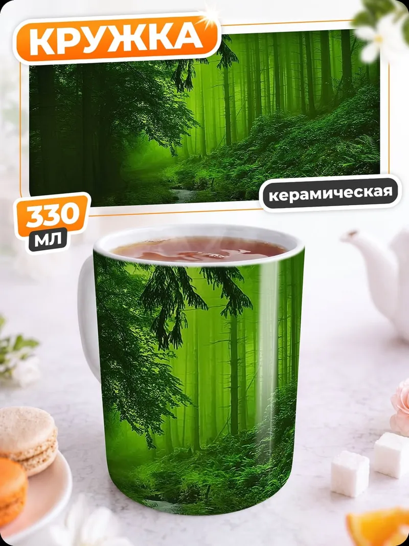 Кружка керамическая зеленый лес