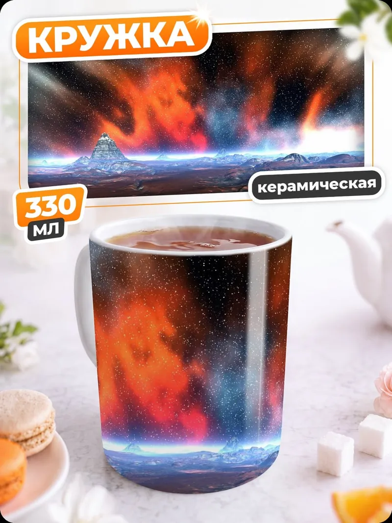 Кружка керамическая космический пейзаж с горой