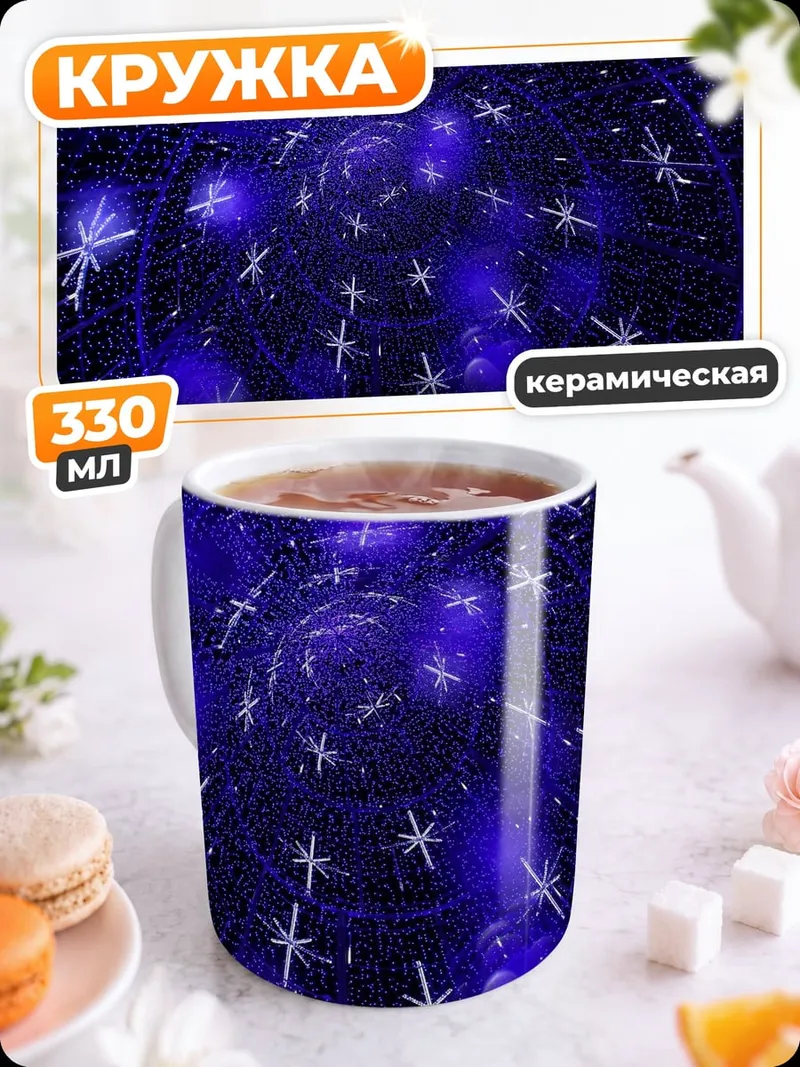 Кружка керамическая синие искры космос