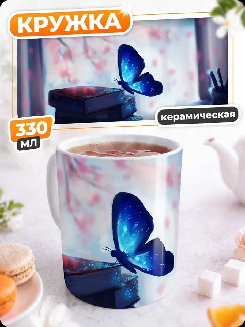 Кружка керамическая бабочка над книгами