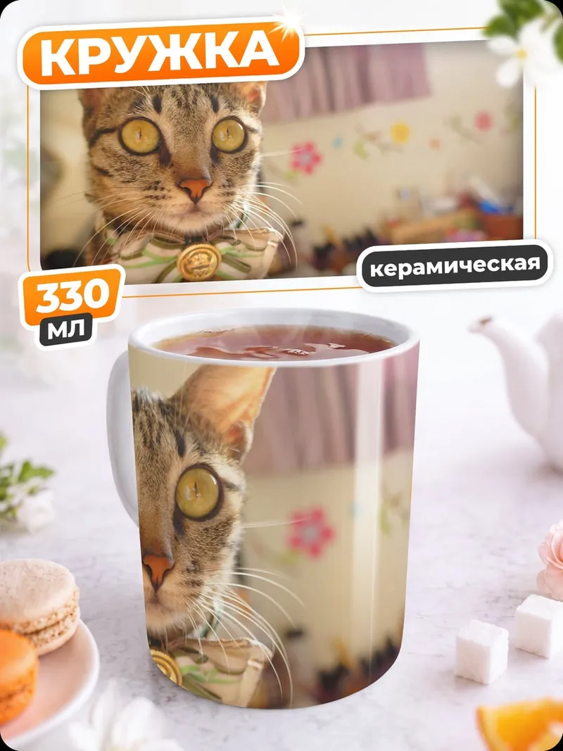Кружка керамическая кот с бабочкой