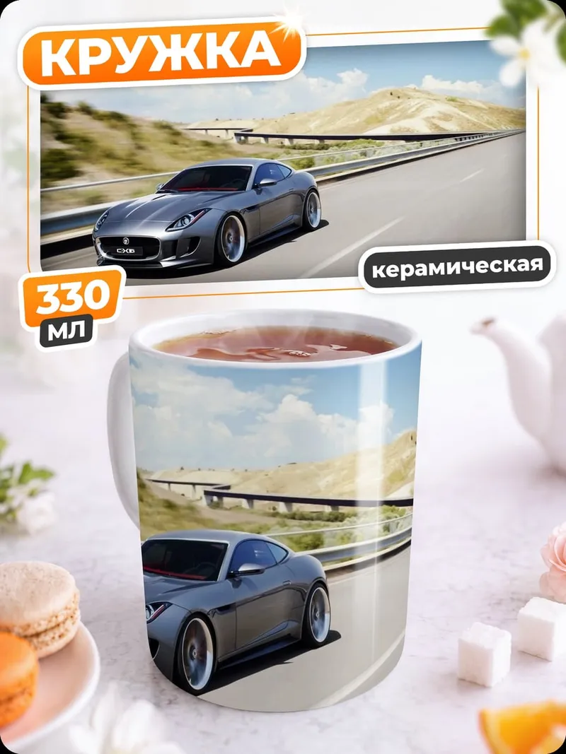 Кружка керамическая Серый спорткар на дороге