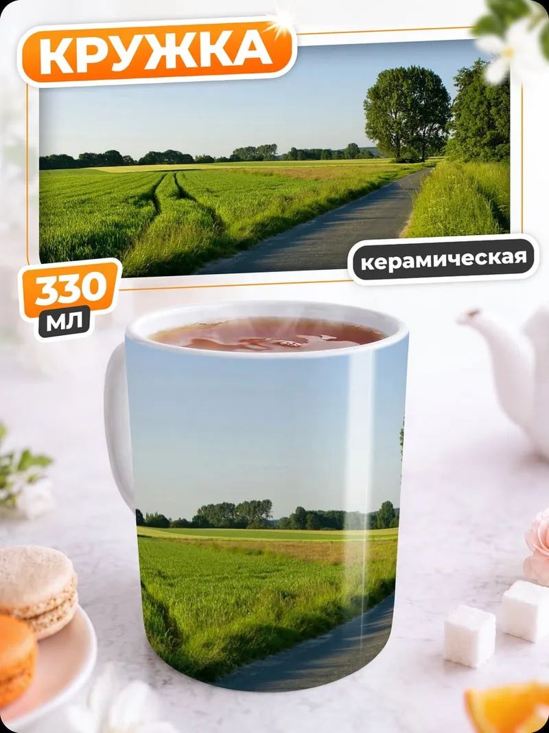 Кружка керамическая Летняя дорога в поле