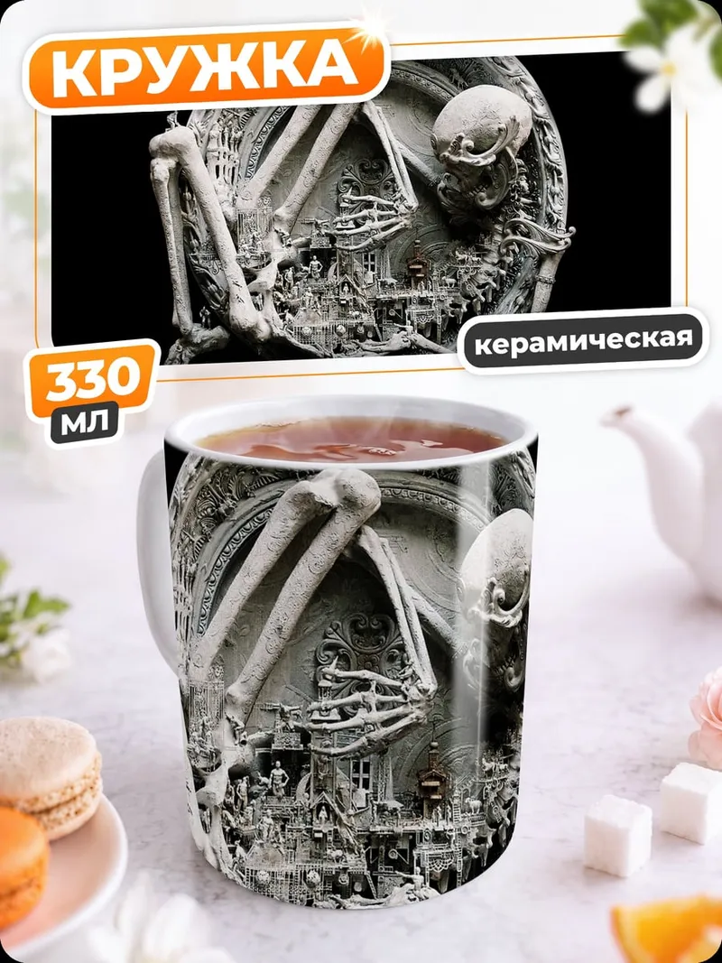 Кружка керамическая Скелет в круге