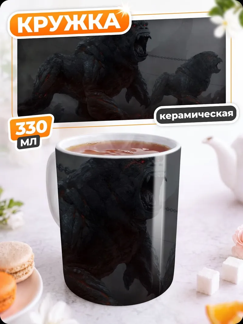 Кружка керамическая Огромные обезьяны на цепи