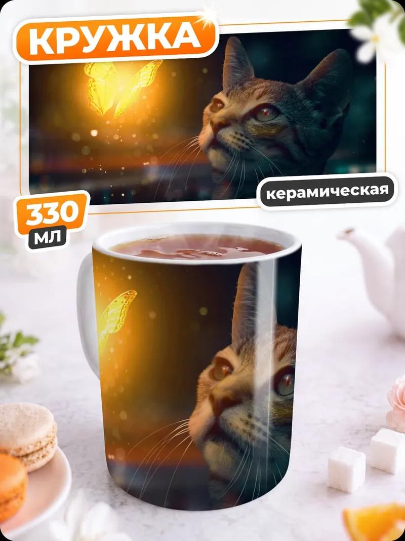 Кружка керамическая Кот и светлячок