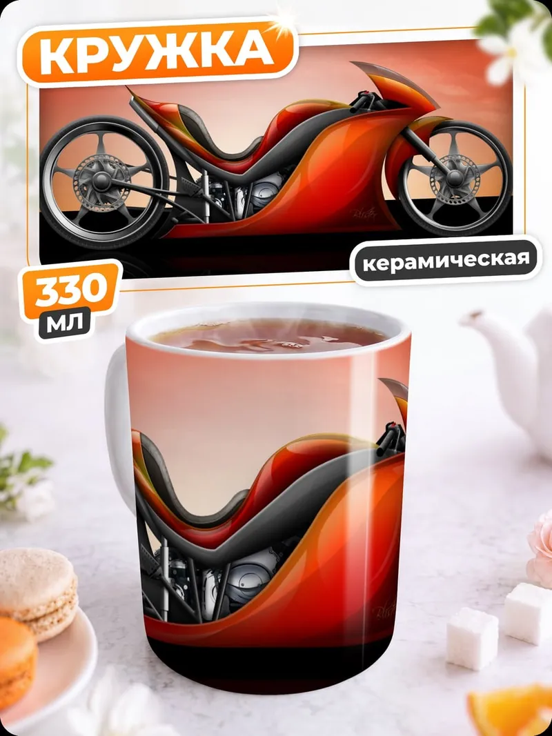 Кружка керамическая Оранжевый мотоцикл