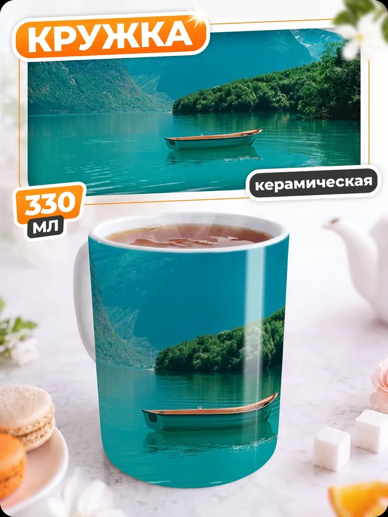 Кружка керамическая спокойное озеро в горах
