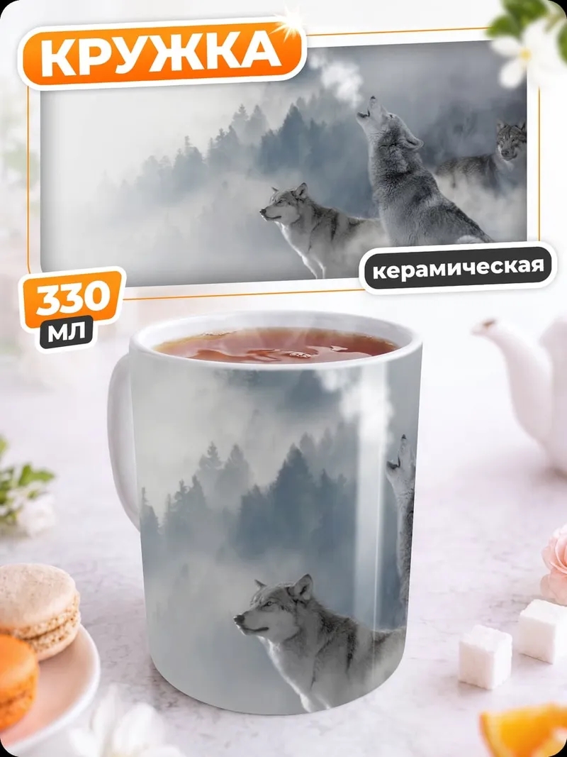 Кружка керамическая Волки в тумане