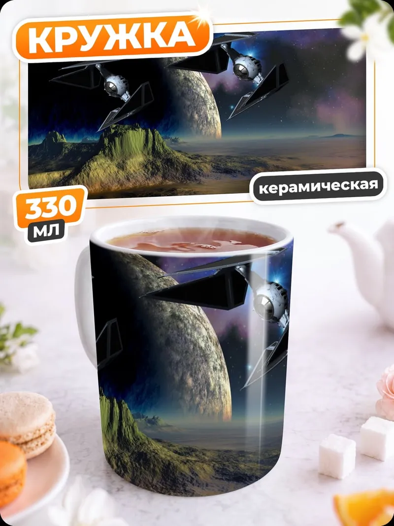 Кружка керамическая Космический корабль на планете