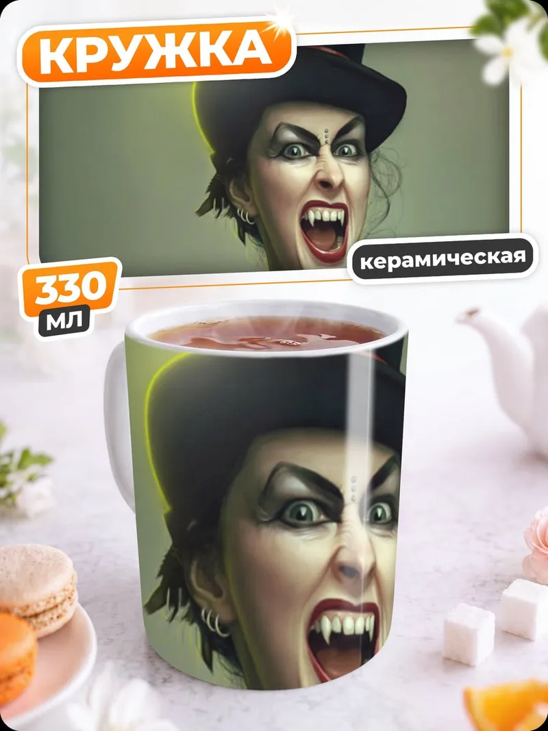 Кружка керамическая Зловещая ведьма в шляпе