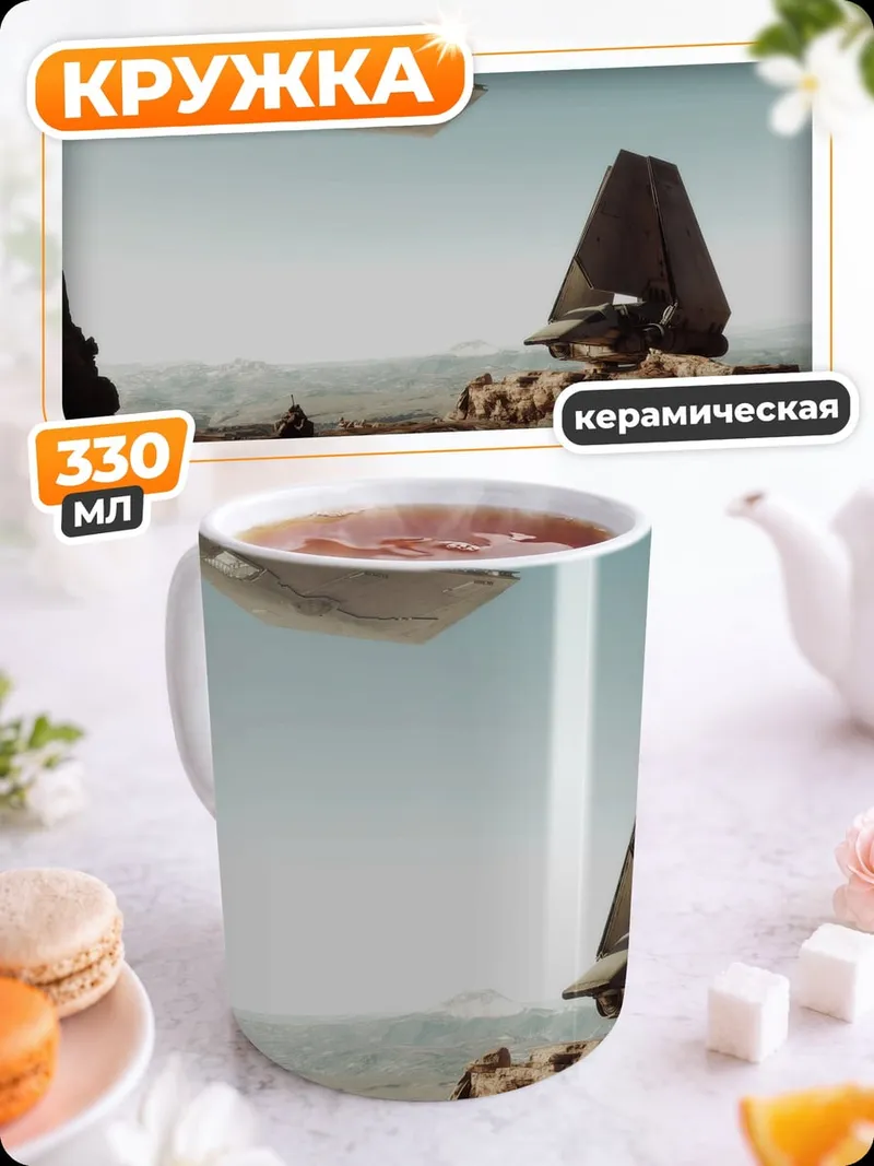 Кружка керамическая Космический корабль над пустыней