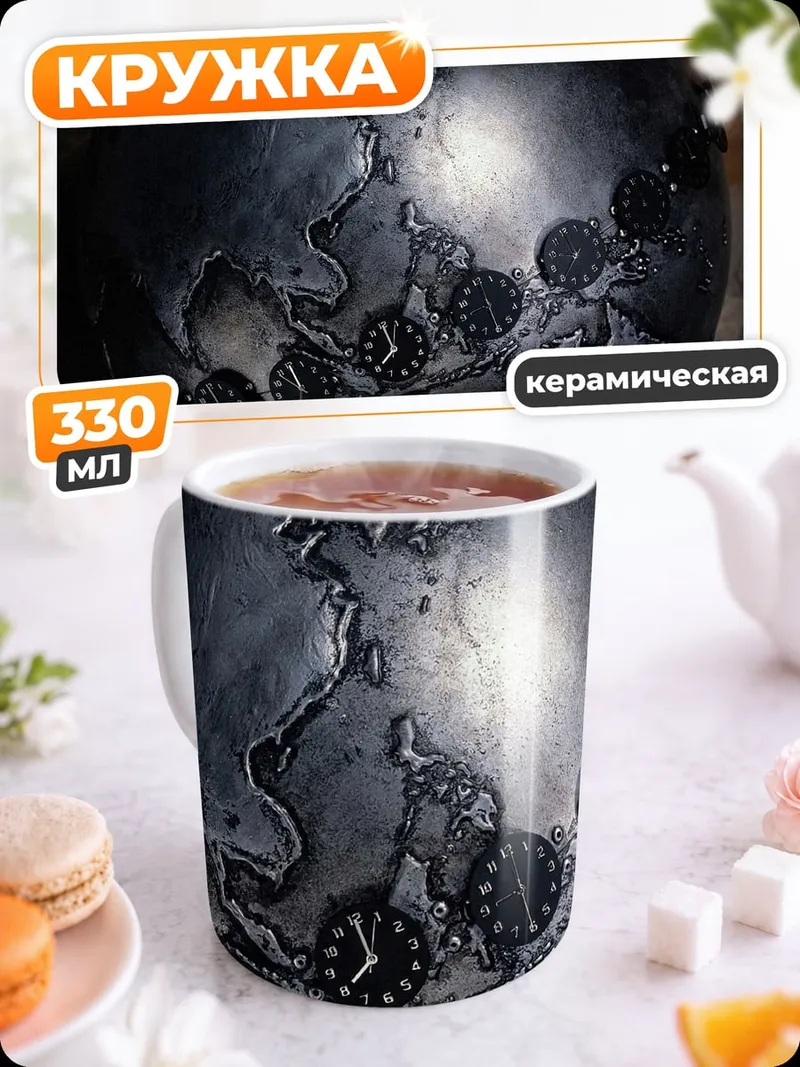 Кружка керамическая Земля с часами