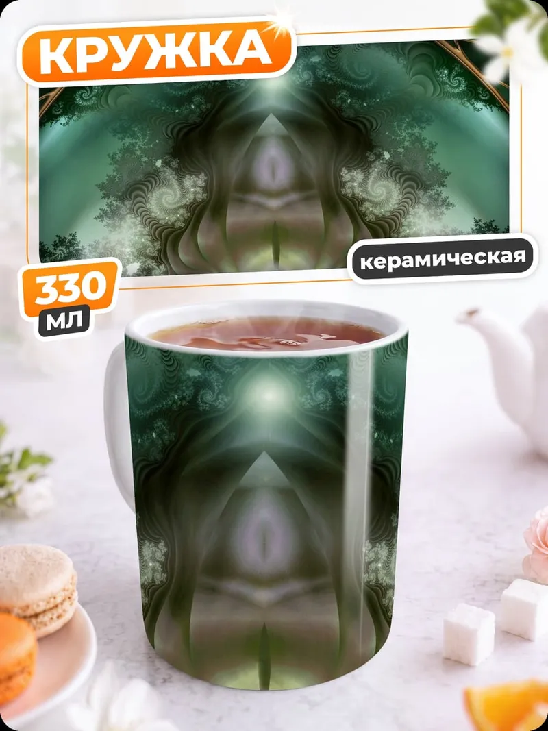 Кружка керамическая зеленая мандала