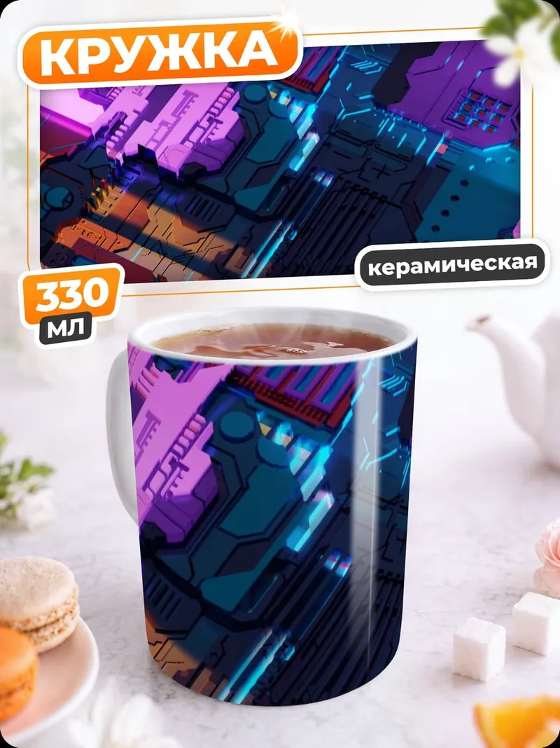 Кружка керамическая Неоновые киберпанк узоры