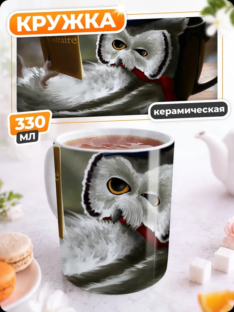 Кружка керамическая Сова Читает Книгу