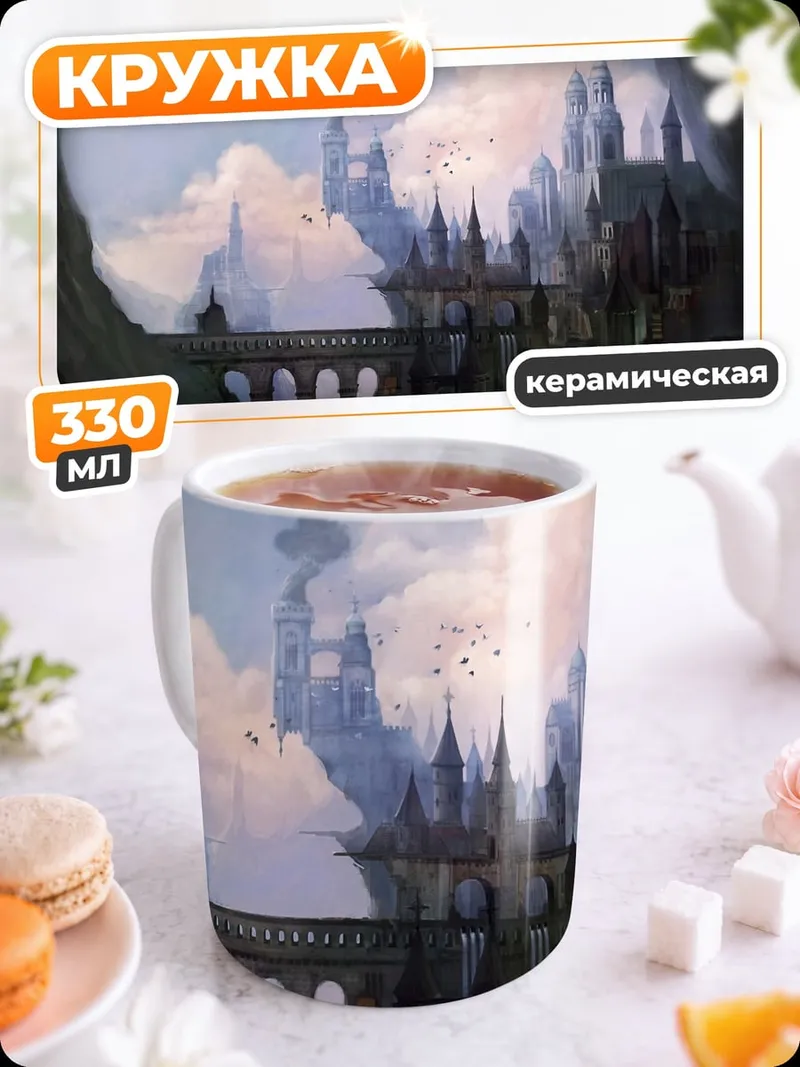 Кружка керамическая Фэнтезийный город в пещере