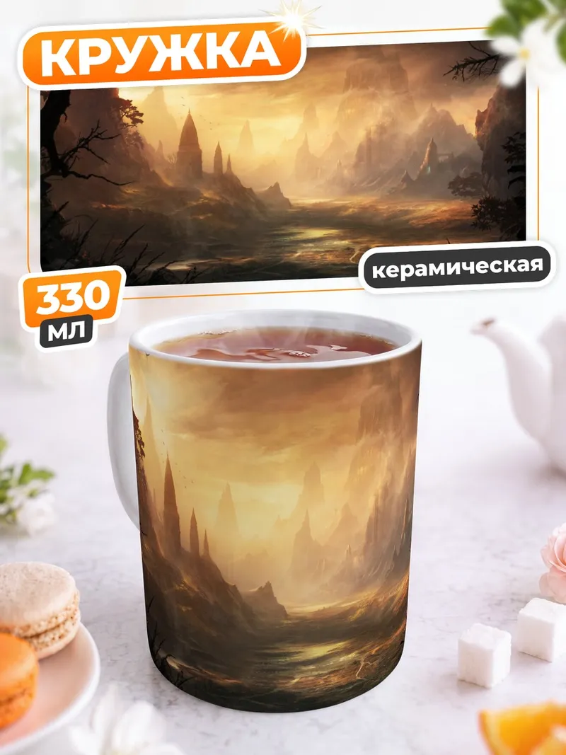 Кружка керамическая Закат в горах