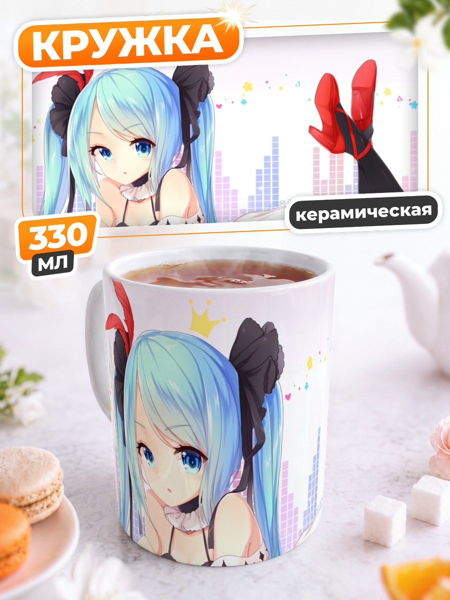 Кружка керамическая Мику Хацунэ с десертом