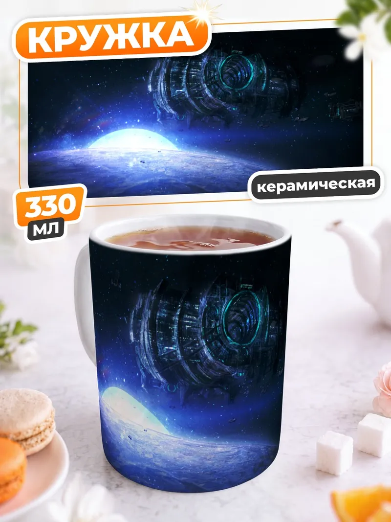 Кружка керамическая Космический корабль у планеты