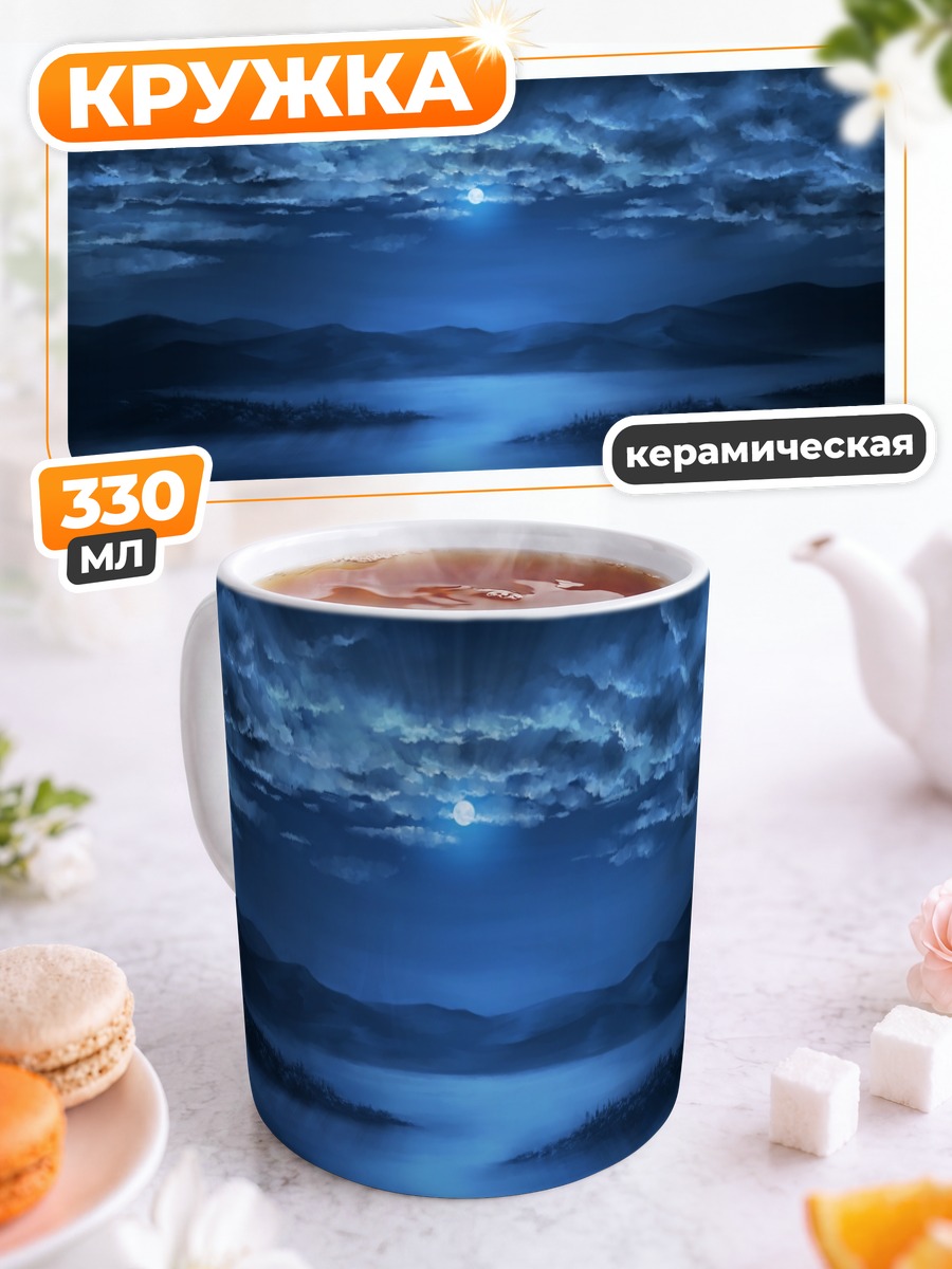 Кружка керамическая Ночная луна над горами