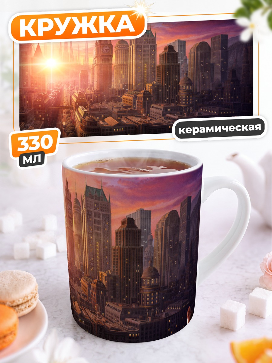 Кружка керамическая Кот на закате