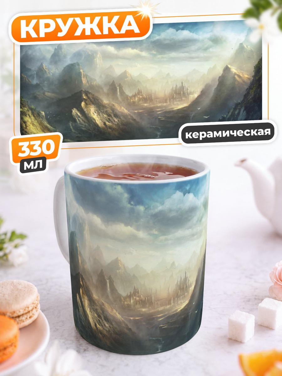 Кружка керамическая Горный пейзаж в облаках