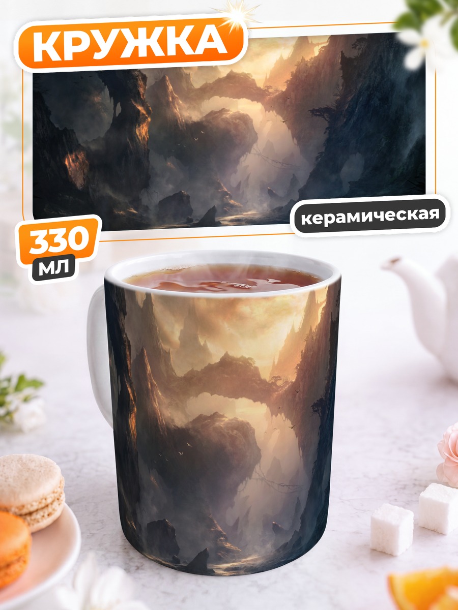Кружка керамическая Горный пейзаж в облаках