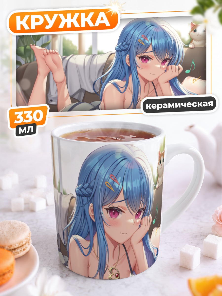Кружка керамическая Мику Хацунэ с котами