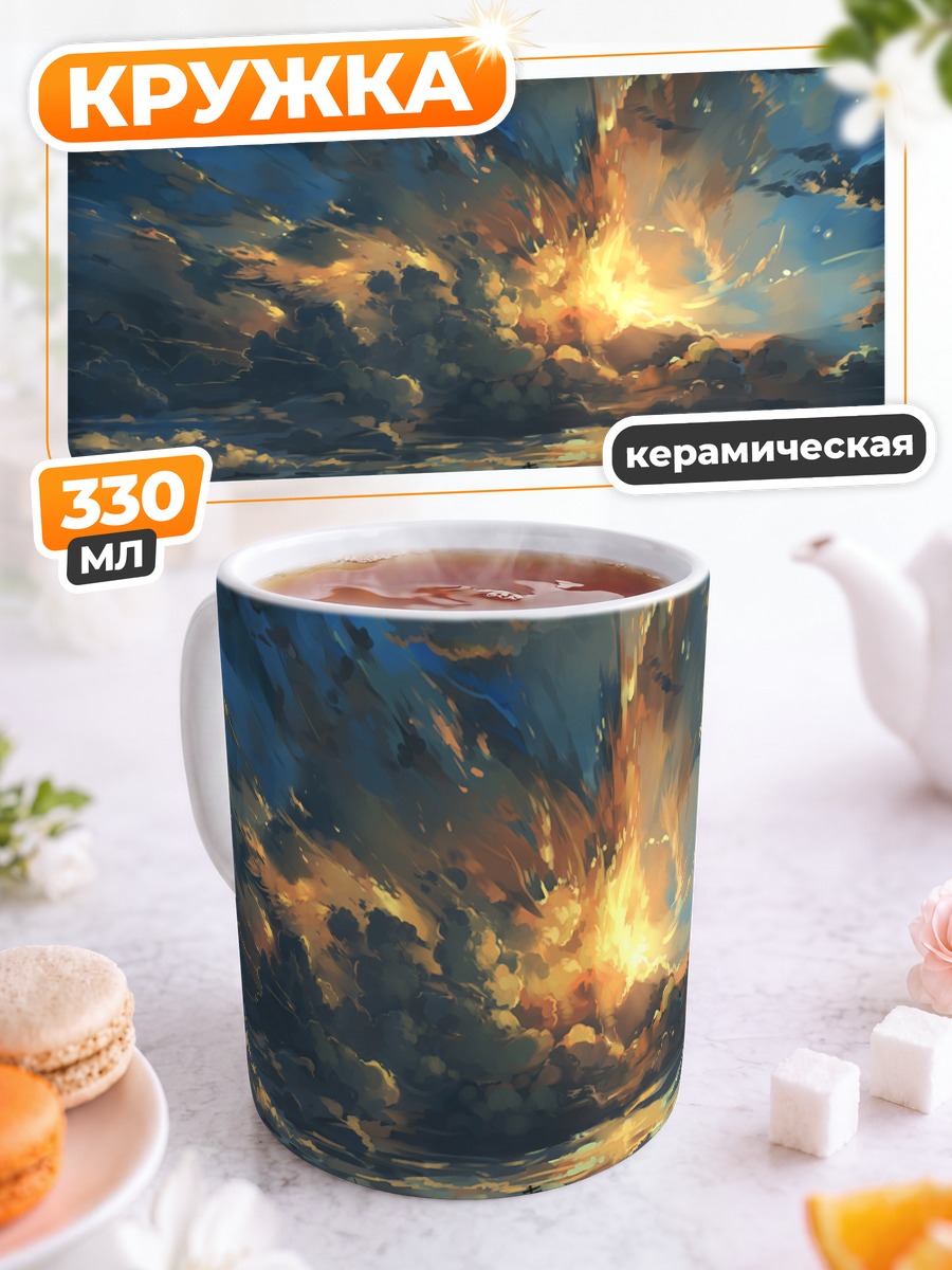 Кружка керамическая Золотой закат в облаках
