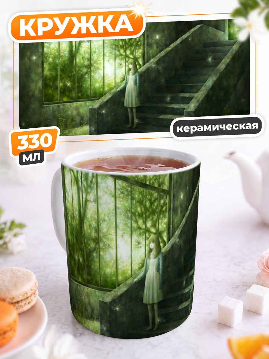 Кружка керамическая Девушка в саду