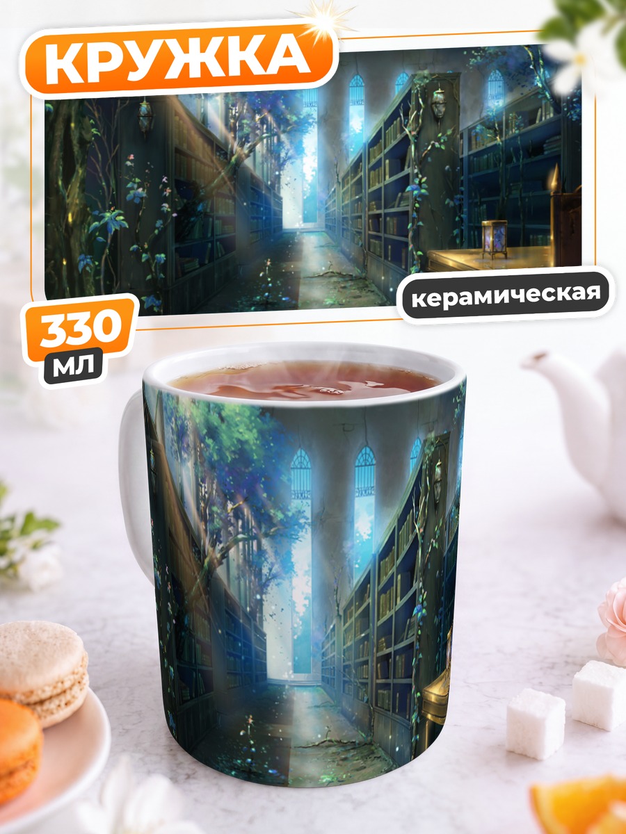 Кружка керамическая Забытая библиотека в цветах