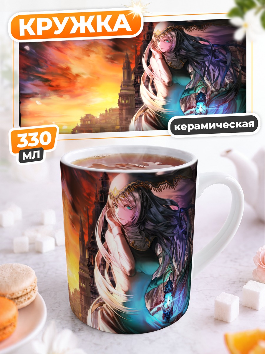 Кружка керамическая Девушка в цветах на закате