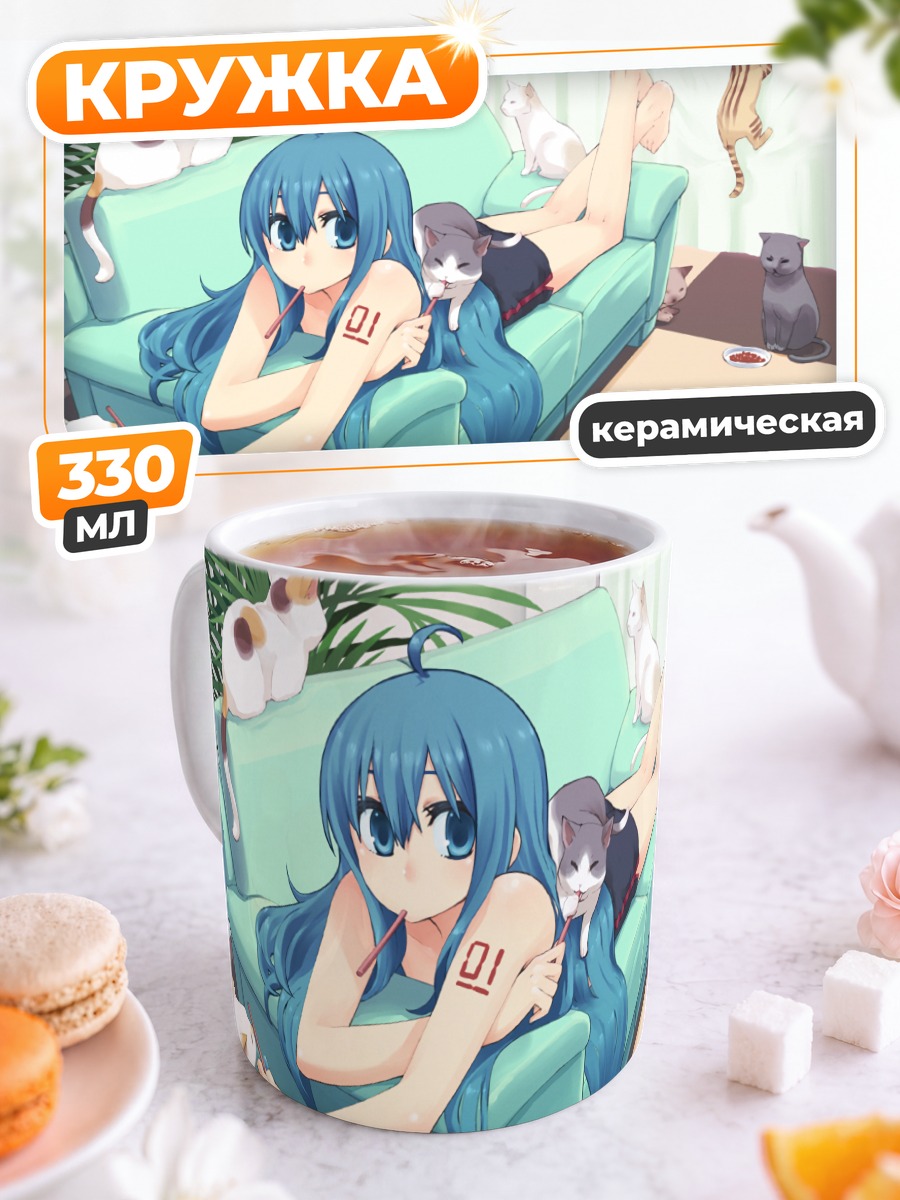 Кружка керамическая Мику Хацунэ с котами