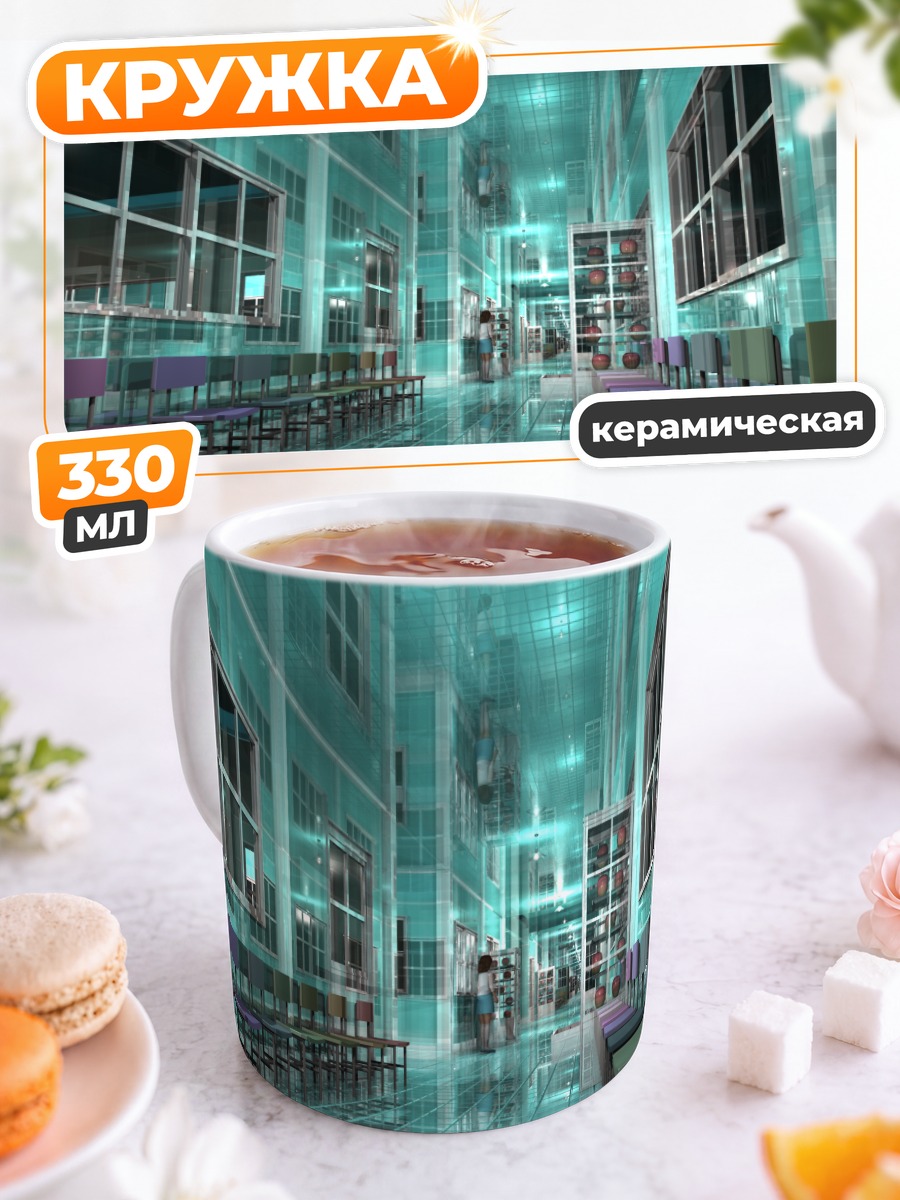 Кружка керамическая Городской пейзаж с яблоком