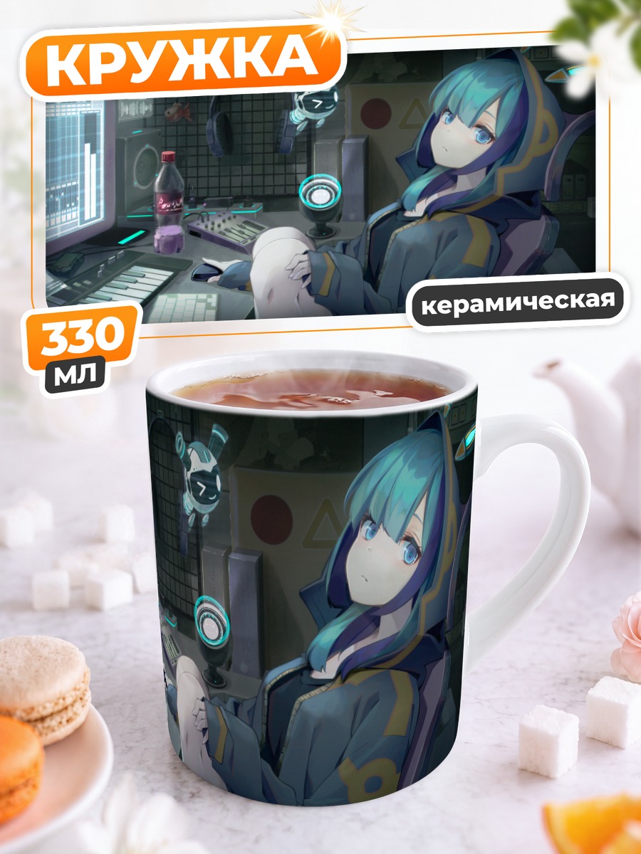 Кружка керамическая Мику Хацунэ за компьютером