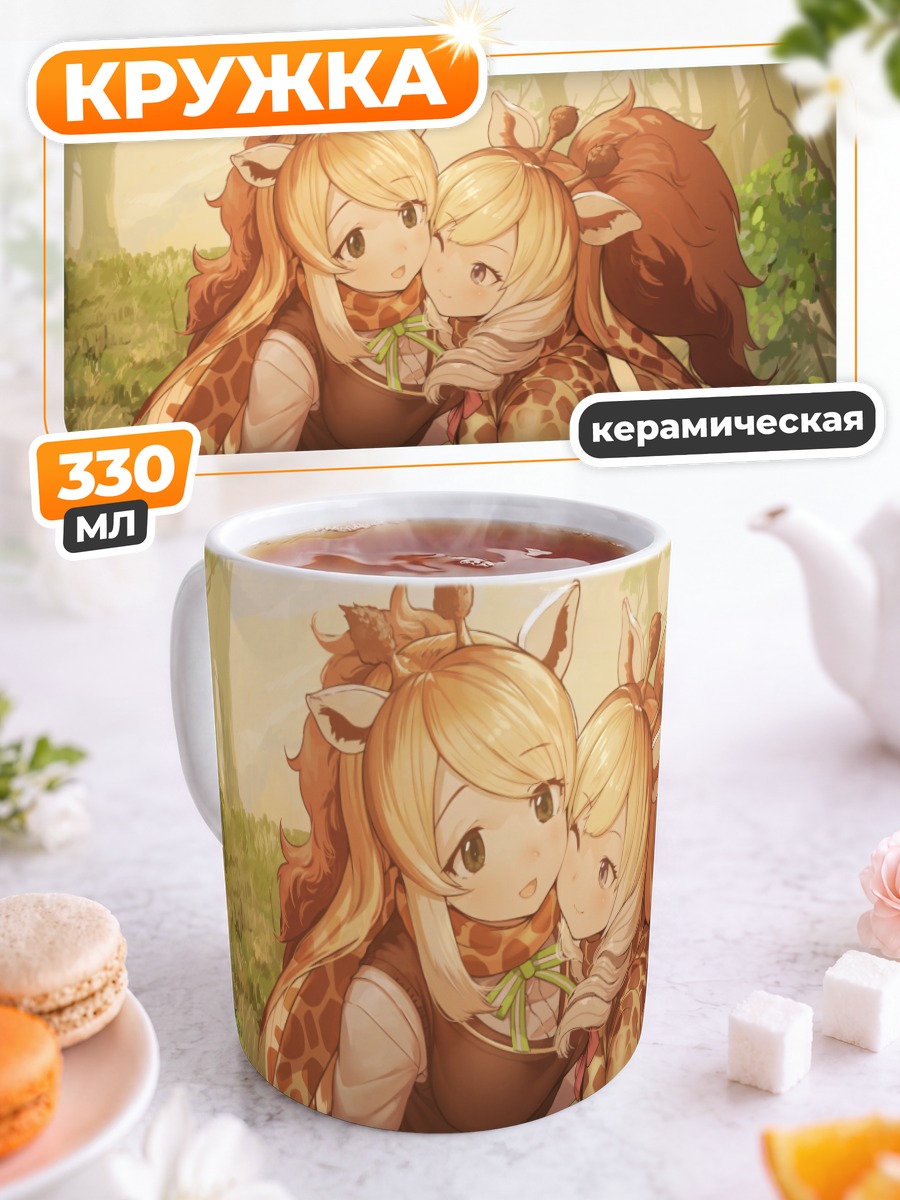 Кружка керамическая Жирафы из Kemono Friends