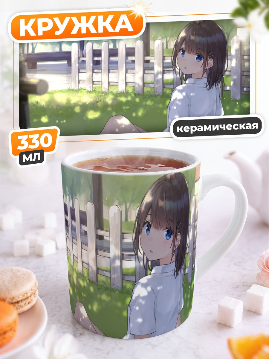 Кружка керамическая Школьница на траве
