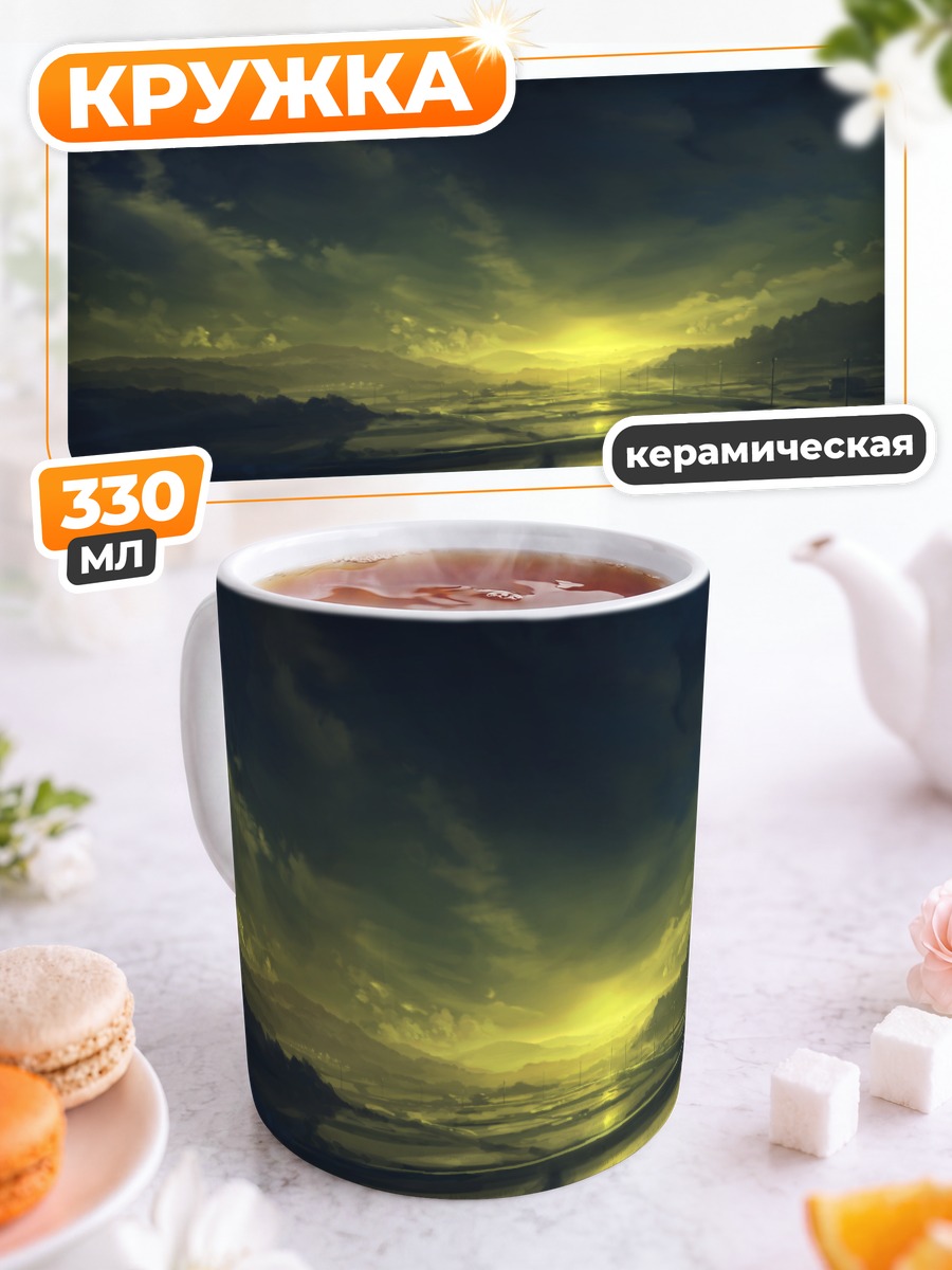 Кружка керамическая Золотой закат в горах