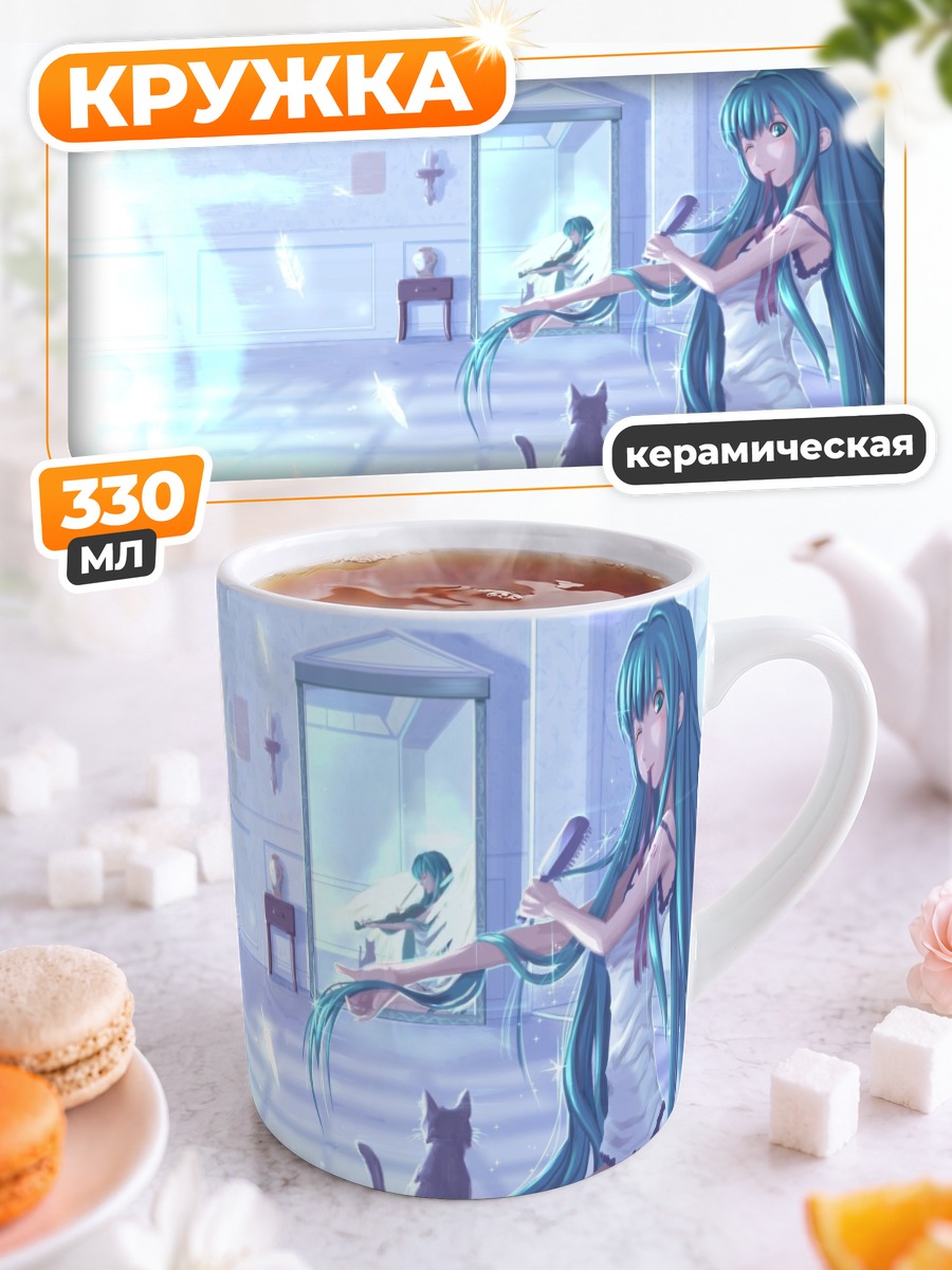 Кружка керамическая Мику Хацунэ с котом