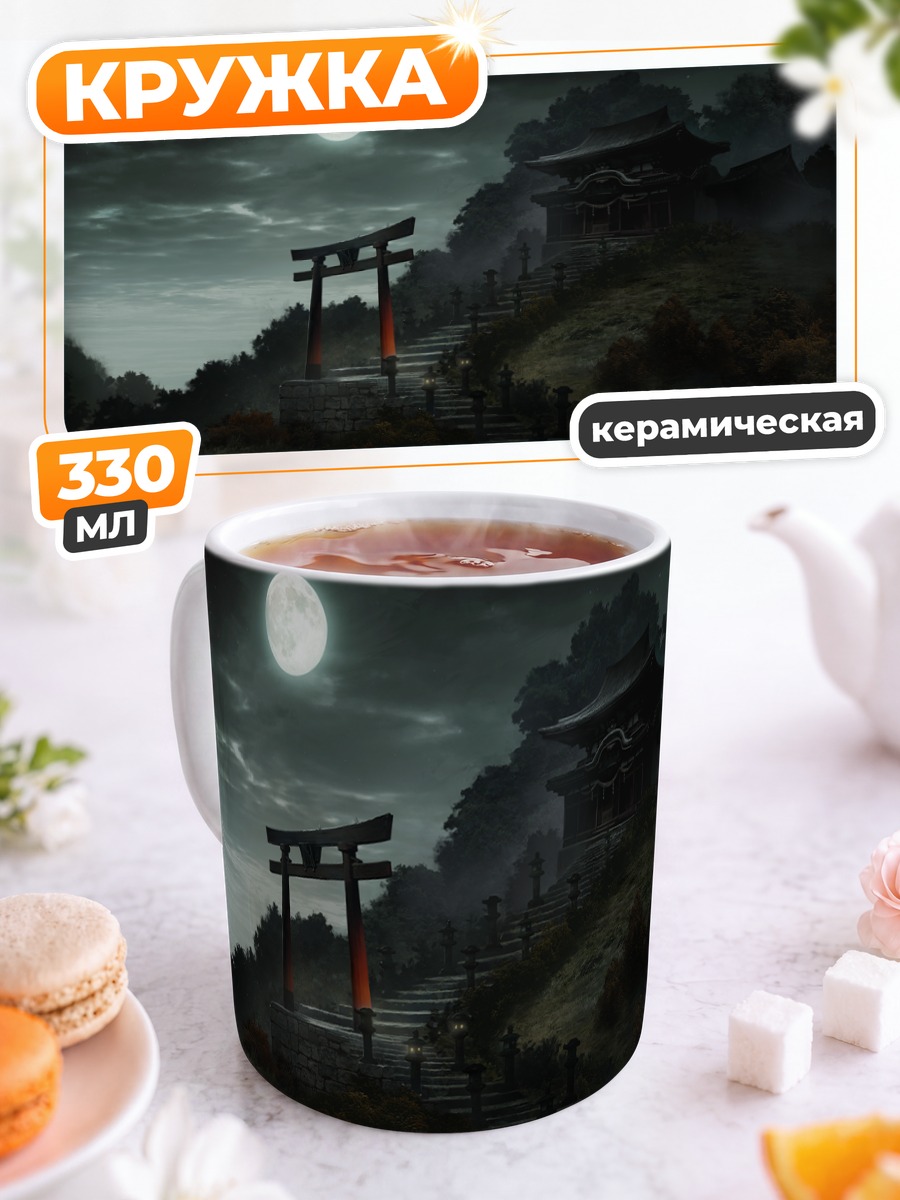 Кружка керамическая Ночной храм под луной