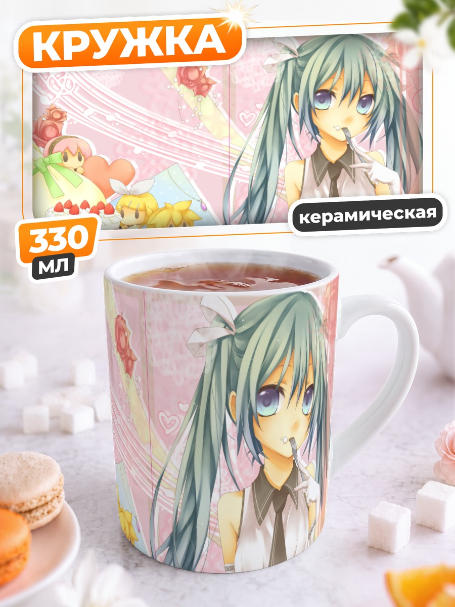 Кружка керамическая Мику Хацунэ с розами