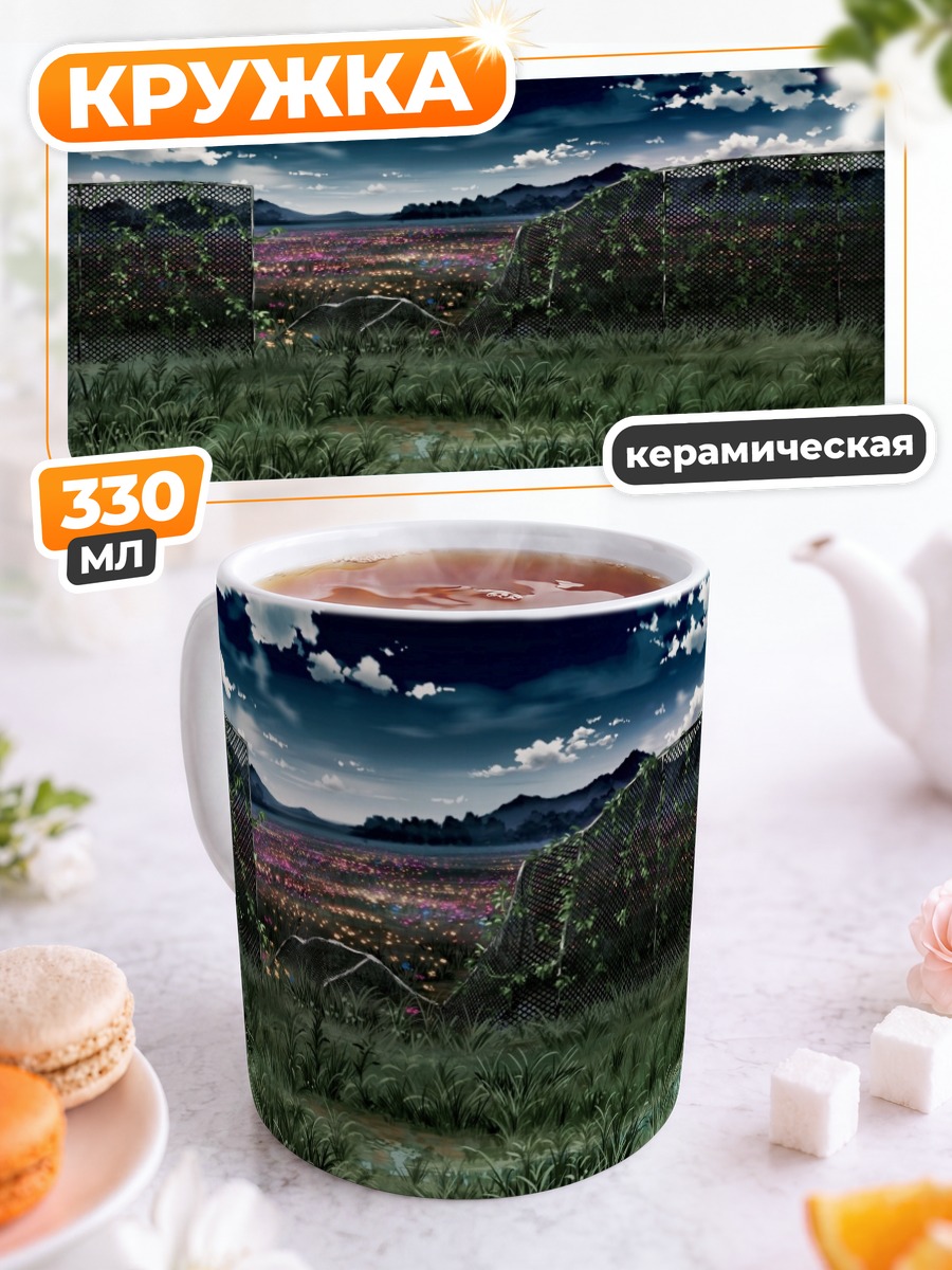 Кружка керамическая Цветущий луг под облаками