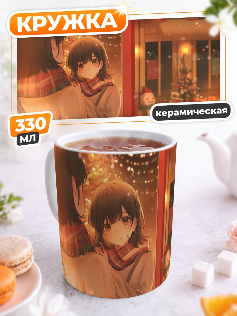 Кружка керамическая Зимняя прогулка со снеговиком